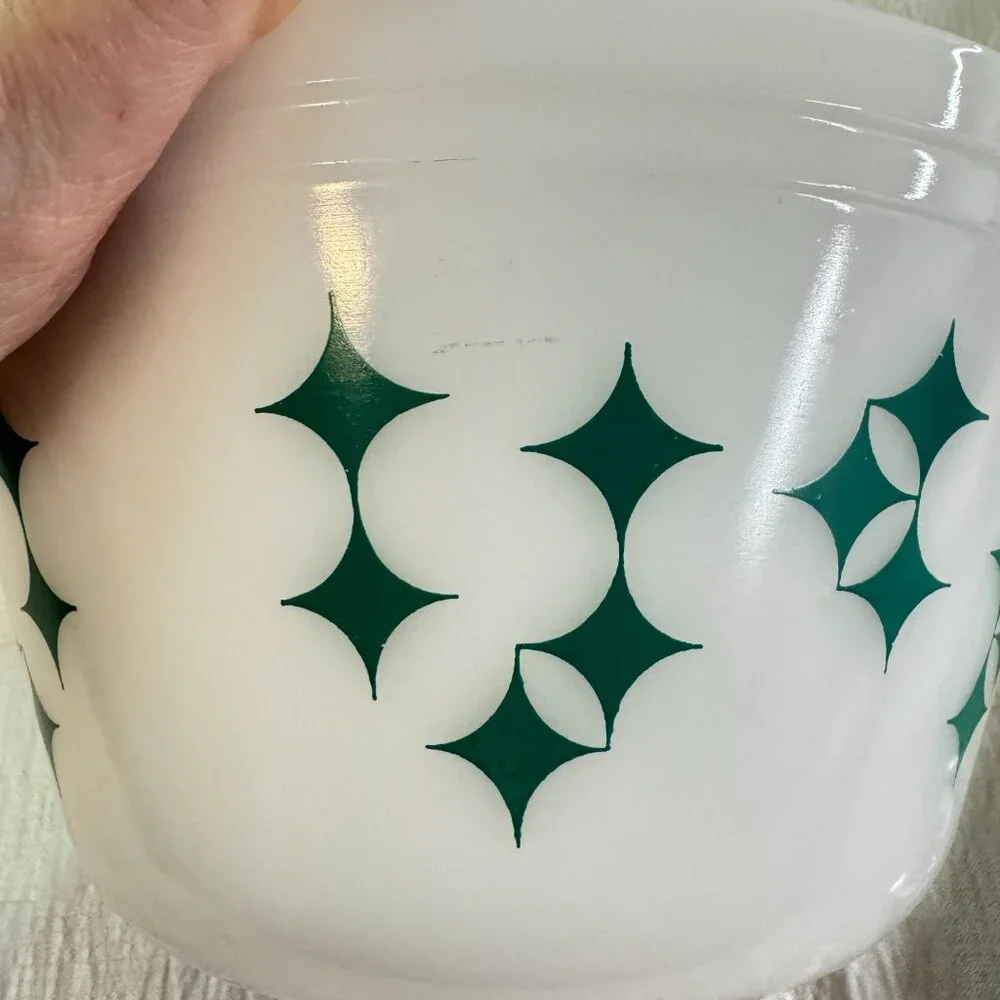 Vintage Federal Glass Mixing Bowl Oven Ware Turquoise Atomic Star MCM 3 QT - Picture 10 of 11
